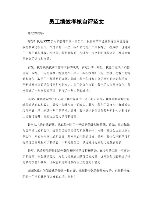员工绩效考核自评范文