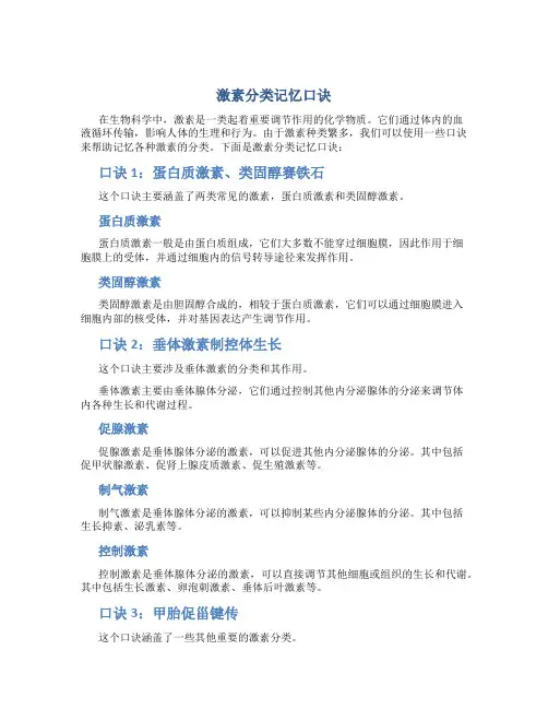 激素分类记忆口诀