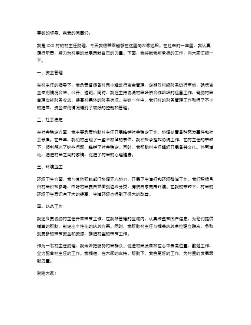 村主任助理述职报告