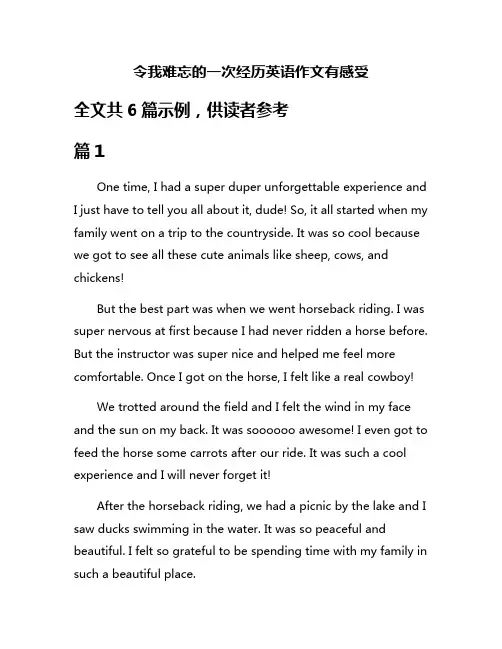 令我难忘的一次经历英语作文有感受