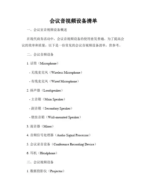 会议音视频设备清单