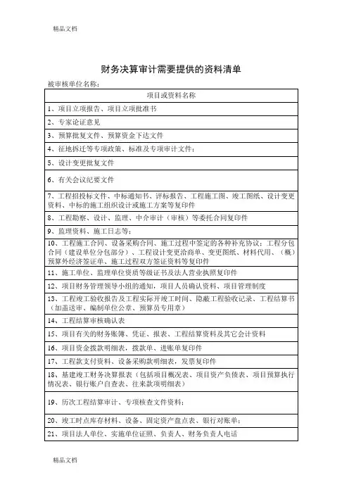 基建财务决算审计需要提供的资料清单培训课件