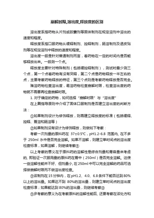 崩解时限,溶出度,释放度的区别