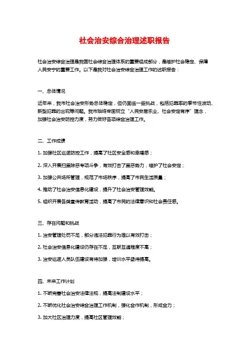 社会治安综合治理述职报告