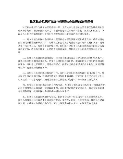 社区社会组织有效参与基层社会治理的途径探析
