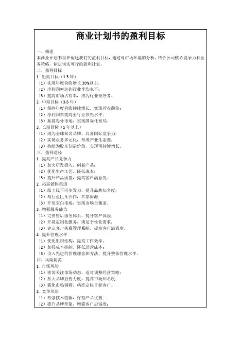 商业计划书的盈利目标