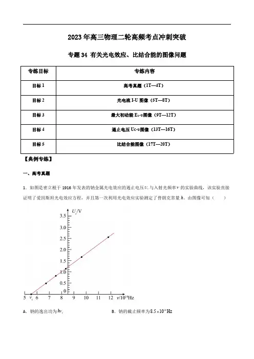 2023年高三物理二轮高频考点冲刺突破34 有关光电效应、比结合能的图像问题(解析版)