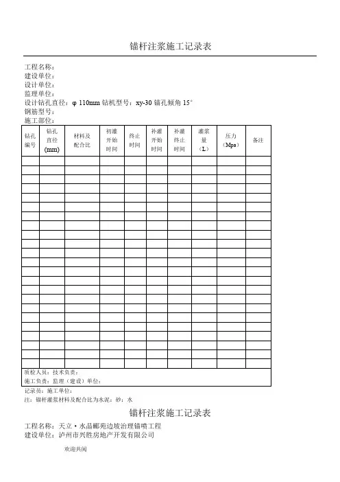 锚杆注浆施工记录表 (2)