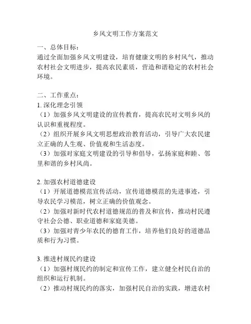 乡风文明工作方案范文