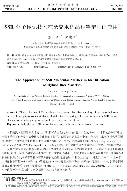 SSR分子标记技术在杂交水稻品种鉴定中的应用_戴剑
