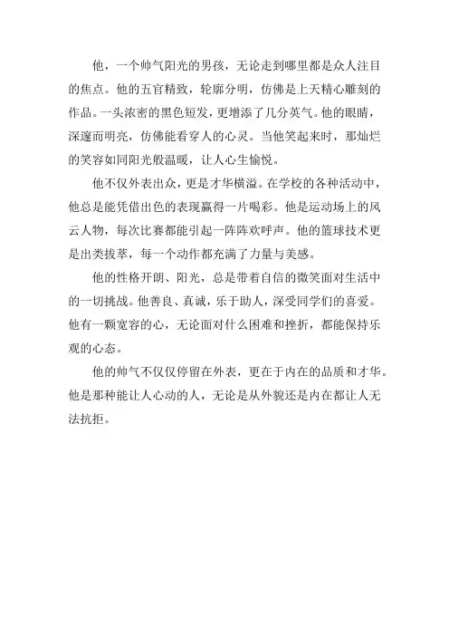 描写帅气男同学的文章,500字