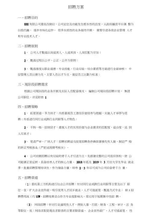 2018年度招聘计划方案