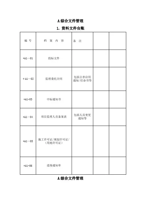 监理资料台账表格(完整版)