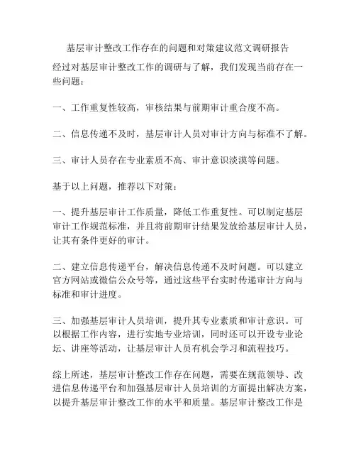 基层审计整改工作存在的问题和对策建议范文调研报告