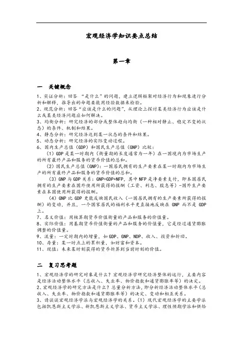 宏观经济学知识要点总结(完整版)