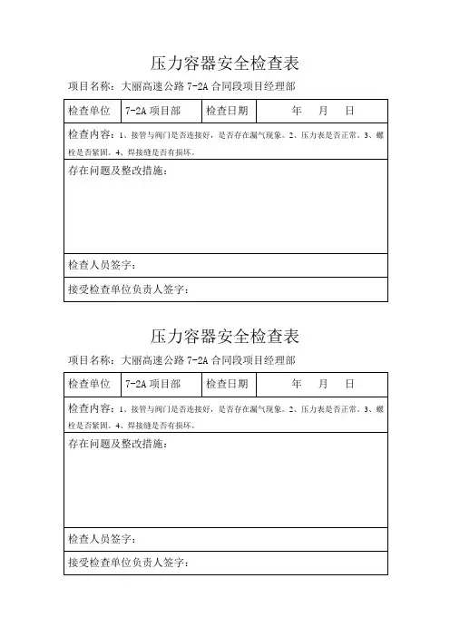 压力容器安全检查表