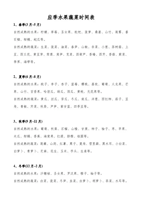 应季水果蔬菜时间表