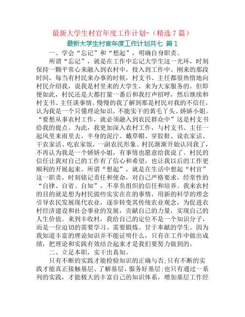 最新大学生村官年度工作计划-(精选7篇)