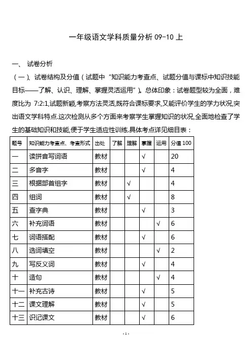 一年级语文学科质量分析09
