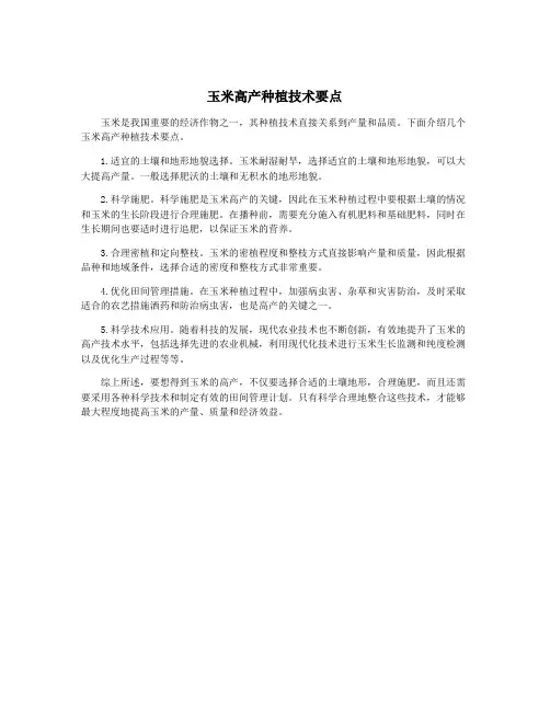 玉米高产种植技术要点