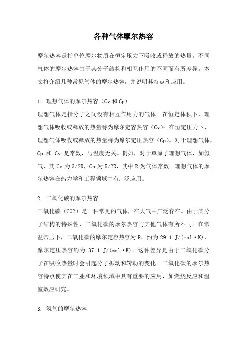 各种气体摩尔热容