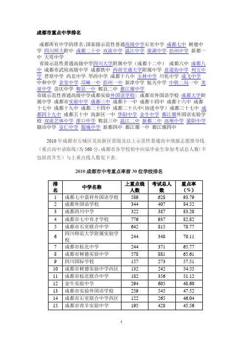 成都市重点中学排名