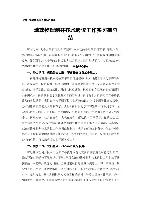 地球物理测井技术专业实习总结范文