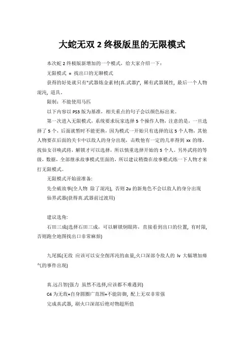 大蛇无双2终极版-无限模式