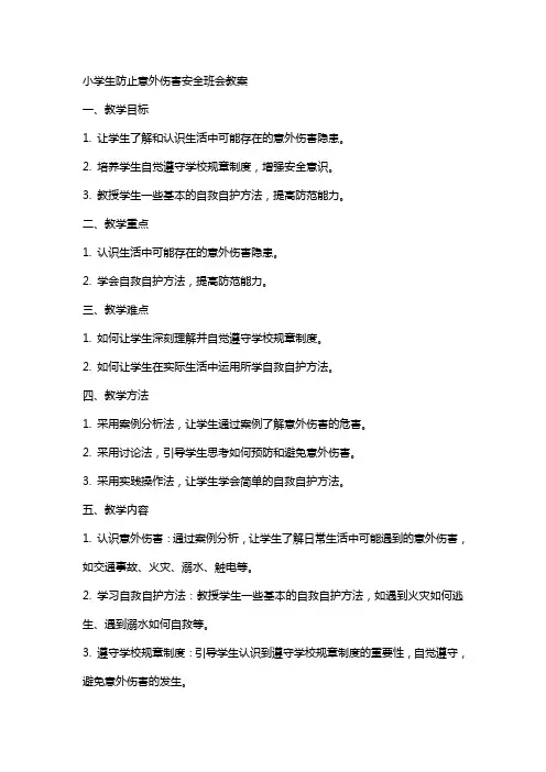小学生防止意外伤害安全班会教案