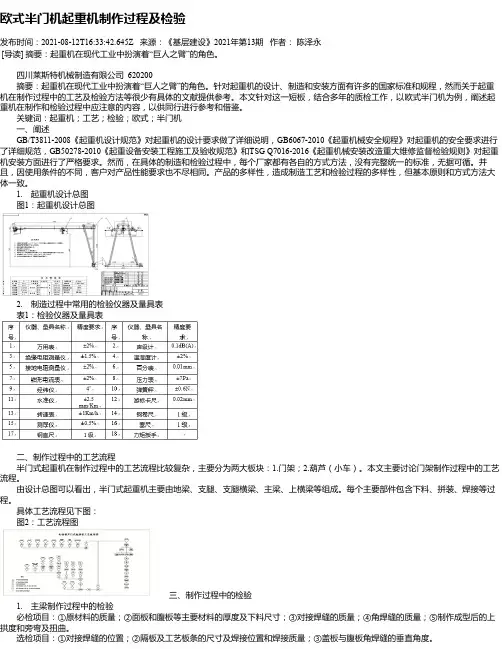 欧式半门机起重机制作过程及检验