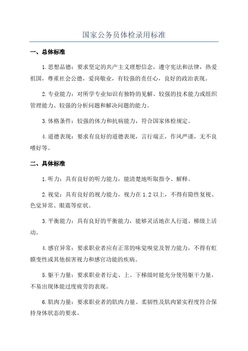 国家公务员体检录用标准