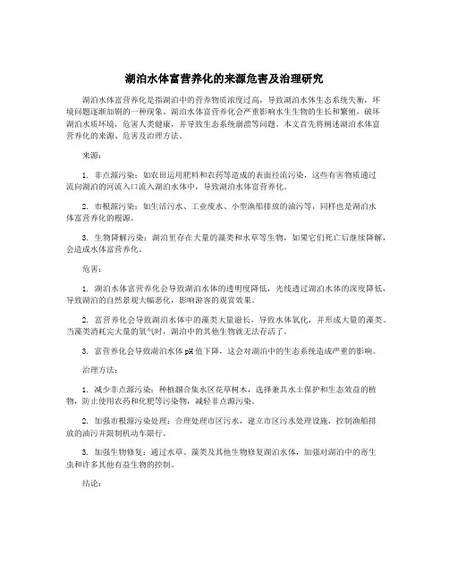 湖泊水体富营养化的来源危害及治理研究