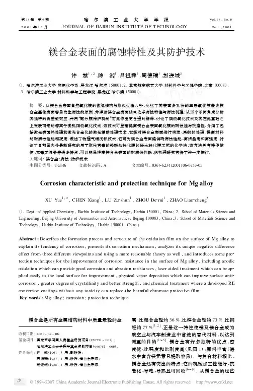 镁合金表面的腐蚀特性及其防护技术
