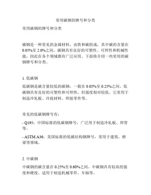 常用碳钢的牌号和分类