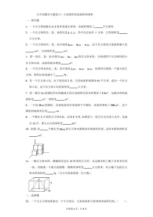 小学-数学-小升初-小升初数学专题复习—立体图形的表面积和体积