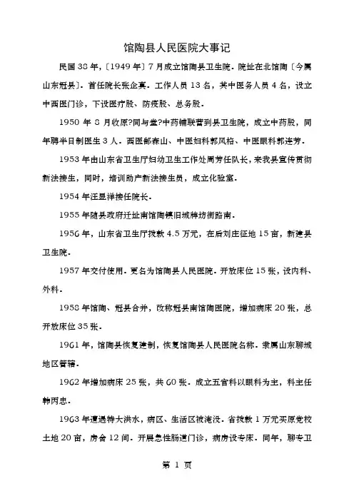 医院大事记