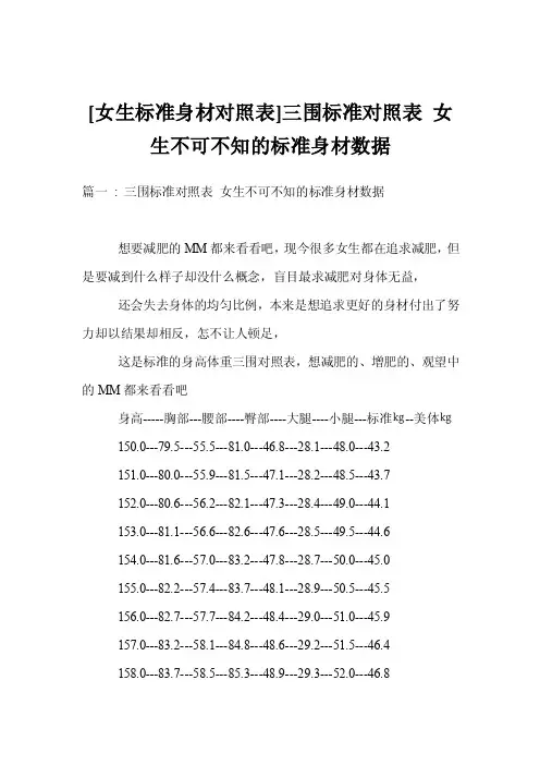 [女生标准身材对照表]三围标准对照表女生不可不知的标准身材数据