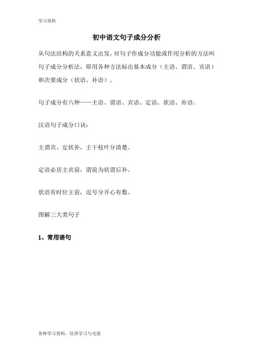 初中语文句子成分分析说课讲解