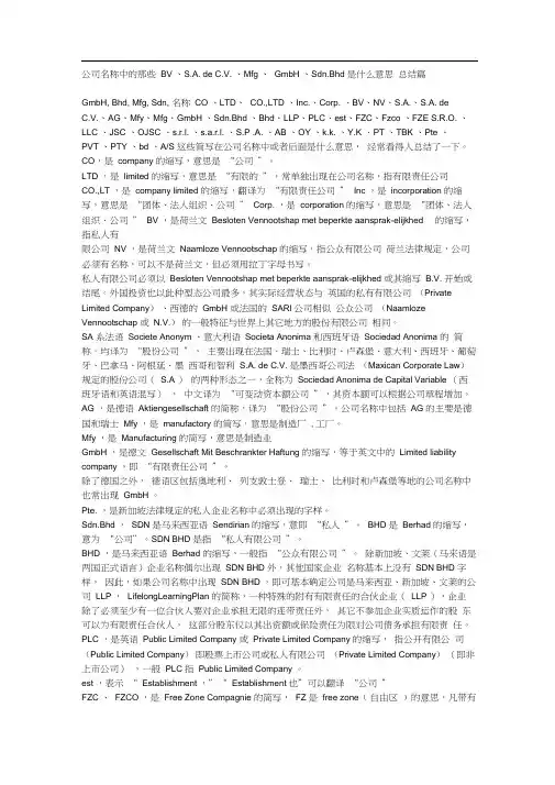 各国公司名称中缩写总结篇