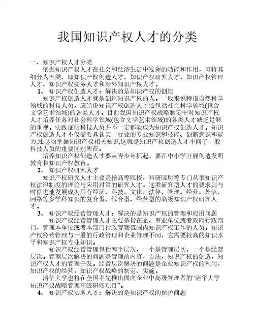 我国知识产权人才分类