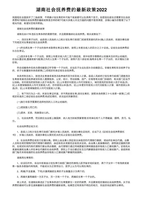 湖南社会抚养费的最新政策2022