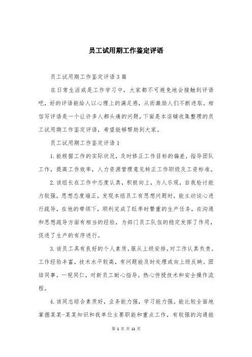 员工试用期工作鉴定评语