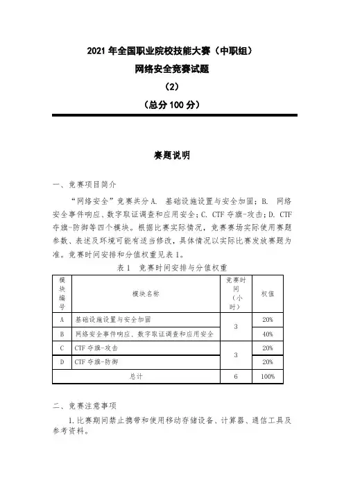 2021中职 网络安全 试题2(赛项赛题)