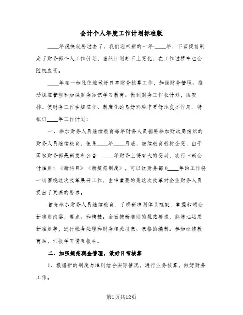 会计个人年度工作计划标准版（五篇）