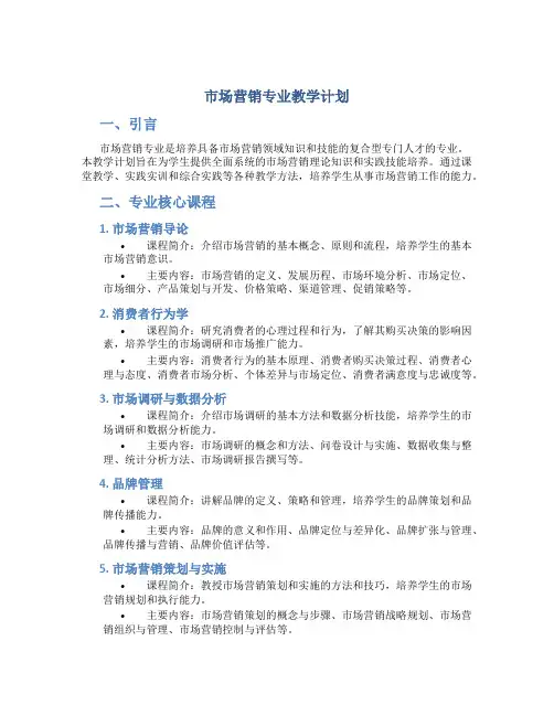 市场营销专业教学计划