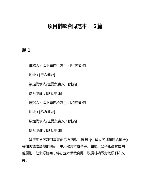 项目借款合同范本一5篇
