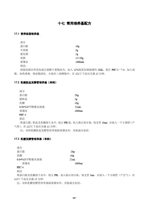 常用培养基配方