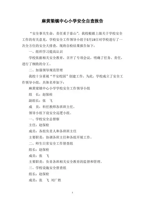 麻黄梁镇中心小学安全自查报告 1