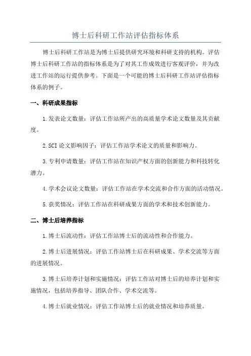 博士后科研工作站评估指标体系