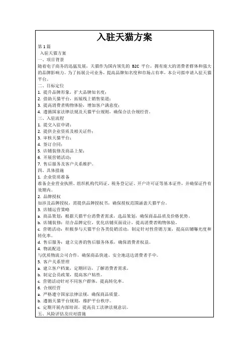 入驻天猫方案